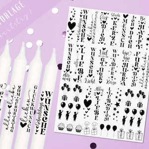Plantilla PDF de cumpleaños - plantilla de tatuaje de vela - diseña tus propias velas - pegatinas de velas hip hip hurra - regalo de vela de cumpleaños