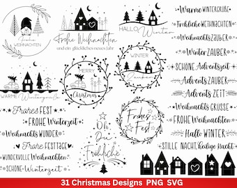 Weihnachten  Plotterdatei Svg Png - Plotterdatei Advent - Schriftzüge Weihnachten deutsch - Silhouette Cricut Download - Weihnachtshäuser