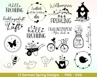 Deutsche Plotterdatei Frühling - Hallo Frühling - Cricut Silhouette Studio Plotterdatei - Ostern Svg - Ostergrüße - Frühlings Bundle