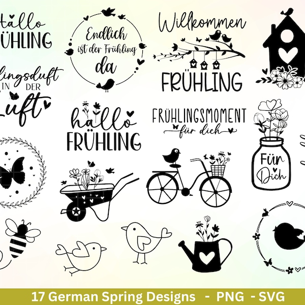 Fichier de traceur allemand Printemps - Bonjour Printemps - Fichier de traceur Cricut Silhouette Studio - Pâques Svg - Salutations de Pâques - Printemps Bundle