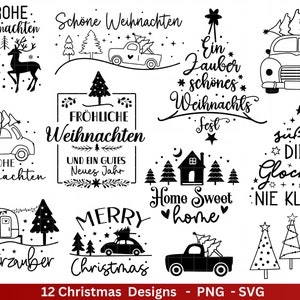 Weihnachten  Plotterdatei Svg Png - Plotterdatei Home - Schriftzüge Weihnachten deutsch - Silhouette Cricut Download - Weihnachtshäuser