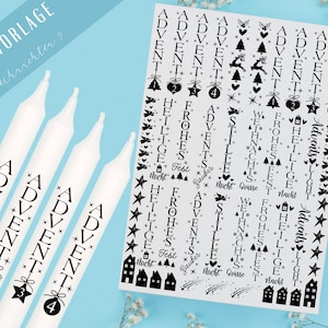 Weihnachten PDF Vorlage - Kerzen Tattoo Vorlage - Kerzen selbst gestalten - Kerzensticker Weihnachtszeit - Winterlicht Adventskerzen Deko