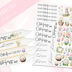Ostern Kerzen PDF Vorlage - Kerzentattoo Kerzensticker - Frohe Ostern - Osterkerzen Geschenk - Kerzen gestalten Ostern - Geschenk DIY