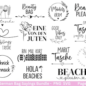 Énonciations allemandes pour le fichier de traceur de sacs - sac énonciations bundle svg - traçage jute sac svg - Cricut Silhouette Studio - l'un des jutes