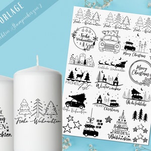 Stumpenkerzen Weihnachten PDF Vorlage - Kerzentattoo Kerzensticker - Weihnachtszauber - Adventskerzen - Winterlicht - Große Kerzen gestalten