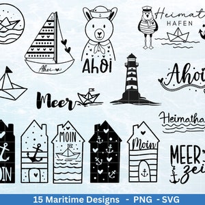 Paquete náutico alemán - Hola archivo trazador - Marítimo svg - Clipart náutico - Faro svg - Gaviotas svg - Bienvenido al Norte svg - Cricut
