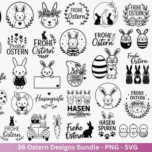 Påskplotterfilpaket – Glad påskhare och äggdesign | Tyska påsk SVG-motiv | Vårpåskhälsningar Cricut Silhouette Laserfil