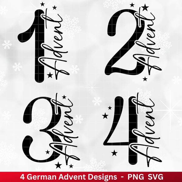 Advent Plotter File Svg Png - Plotter File 1-4 Advent Numbers Svg - Christmas Svg - Silhouette Cricut Download - Christmas Gift