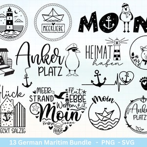 German Nautical Bundle - Moin Plotterdatei - Maritim svg - Nordlicht svg  - Leuchtturm svg - Möwen svg - Wilkommen im Norden svg - Cricut