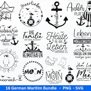 German Nautical Bundle - Moin Plotterdatei - Maritim svg - Nautical Clipart - Leuchtturm svg - Möwen svg - Wilkommen im Norden svg - Cricut