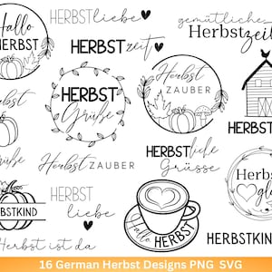 Arquivo Plotter Alemão Outono - Olá Outono - Arquivo Plotter Cricut Silhouette Studio - Autumn Magic - Pacote SVG de Saudações de Outono - Folhas de Abóbora
