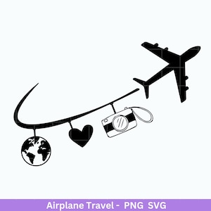 Reisen Plotterdatei svg - Flugzeug Herz svg -  Liebe Flugzeug - Koffer svg - Herz Flugzeug svg - Urlaub svg - Weltreise svg Ballonreise svg