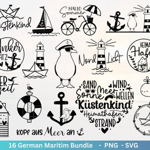 Paquete náutico alemán - Hola archivo trazador - Marítimo svg - Clipart náutico - Faro svg - Gaviotas svg - Bienvenido al Norte svg - Cricut