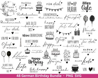 German Birthday Plotter File Bundle svg - Birthday Sayings German - Birthday Cricut Silhouette - Birthday Lettering - Digistamp