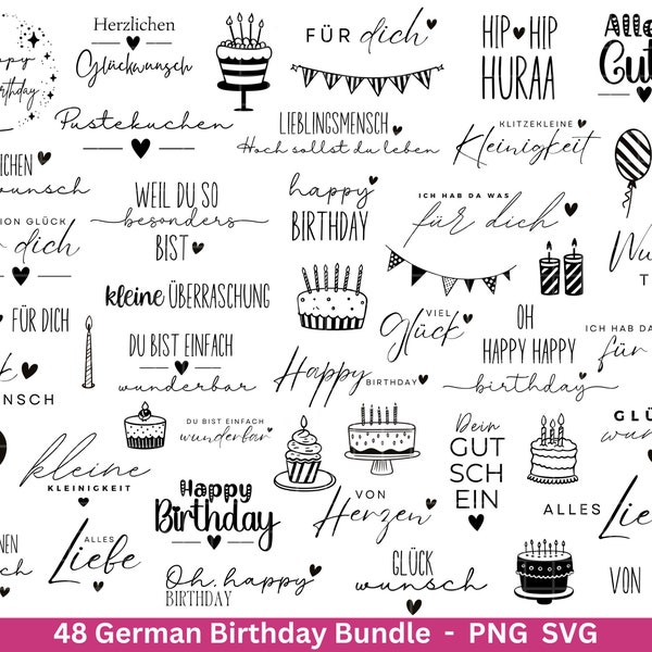 German Geburtstag Plotterdatei Bundle svg - Geburtstagssprüche deutsch - Geburtstag Cricut Silhouette  - Geburtstag Schriftzüge - Digistamp