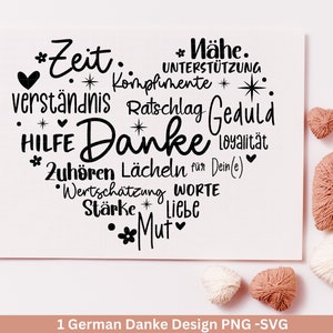 Fichier traceur allemand coeur merci - fichier traceur Fête des Mères svg - coeur svg - dictons allemands svg - fichier traceur merci - Cricut Silhouette