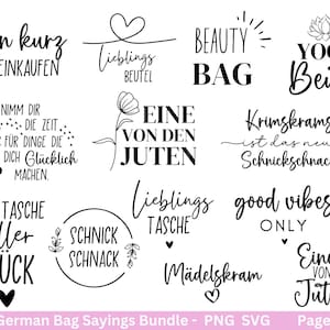 German sayings for bags plotter file - pocket sayings bundle svg - jute bag plotting svg - Cricut Silhouette Studio - One of the Jutes