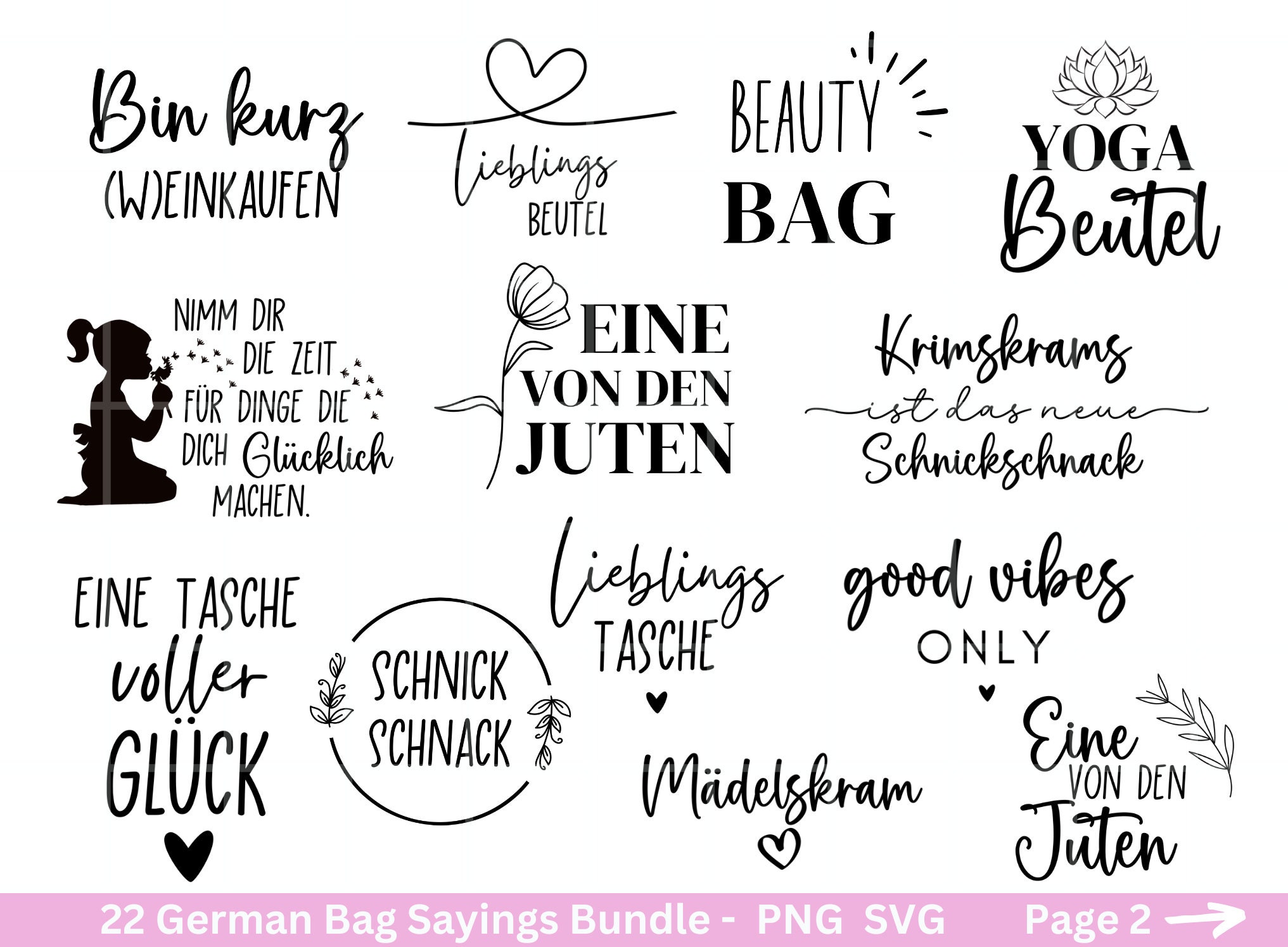 German Sprüche für Beutel Plotterdatei Taschensprüche Bundle Etsy.de