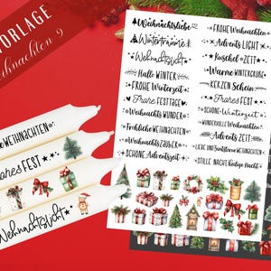 Weihnachten PDF Vorlage - Kerzentattoo Vorlage - Kerzen selbst gestalten - Kerzensticker Frohe Weihnachten - Winterkerze - Rub ons Sticker