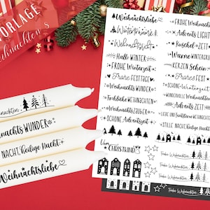 Weihnachten PDF Vorlage - Kerzentattoo Vorlage - Kerzen selbst gestalten - Kerzensticker Weihnachtszeit - Winterlicht - Rub ons Sticker