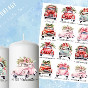 Stumpenkerzen Weihnachten PDF Vorlage - Kerzentattoo Kerzensticker - Weihnachtszauber - Adventskerzen - Winterlicht - Große Kerzen gestalten