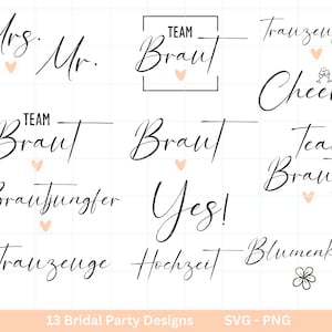 German Bride SVG Bundle - Hochzeit Party - Brautjungfer - JGA - Verlobungsfeier-  Cricut Silhouette Studio Plotterdatei SVG - Bride Shirts
