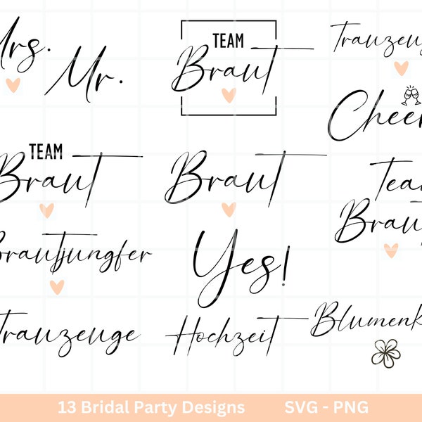German Bride SVG Bundle - Wedding Party - Bridesmaid - JGA - Engagement Party- Cricut Silhouette Studio Plotter File SVG - Bride Shirts