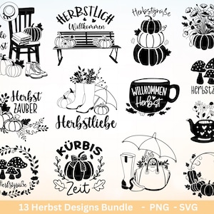 Archivo de trazador alemán otoño - Hola otoño - Cricut SVG - Magia otoñal - Paquete SVG de saludos otoñales - Hojas de calabaza - Archivo láser de setas otoñales