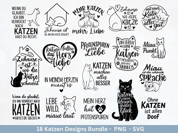 Katzen SVG Bundle – Plotterdatei & Laserdatei | Katzen Sprüche |  Katzenliebe Designs | Cricut Silhouette | Katzen Mama | Geschenkidee Katze