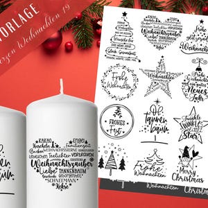 Stumpenkerzen Weihnachten PDF  - Kerzentattoo Vorlage - Kerzensticker - Weihnachtszauber - Adventskerzen - Winterlicht - Rub ons Weihnachten