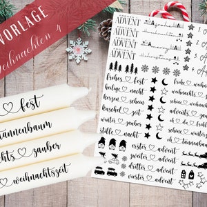 Weihnachten PDF Vorlage - Kerzen Tattoo Vorlage - Kerzen selbst gestalten - Kerzensticker Weihnachtszeit - Winterlicht Adventskerzen Deko