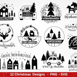 File plotter natalizio - SVG di Natale - Lettere natalizie tedesche - SVG Cricut - Case di Natale SVG - File laser di Natale