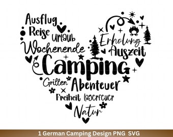 German Plotter File Camping Svg Caravan Svg, Plotter File Camper, Camping Sayings, Heart Svg Cricut Cutting File Designs Happy Camper