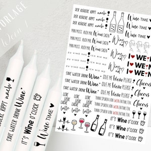 Wein Kerzen PDF Vorlage - Kerzen Tattoo Vorlage Wine not - Kerzen selbst gestalten - Kerzensticker zu Vino sag ich nie No - Wine Time Kerze