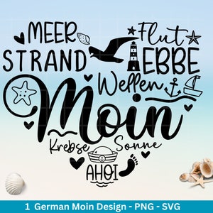 Deutsche Moin Plotterdatei  - Maritim svg - Nautical Clipart - Herz svg - Möwen svg - Wilkommen im Norden svg - Cricut Schneidedatei Design