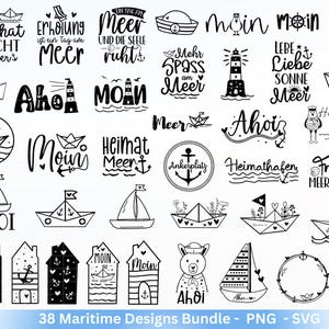 Archivo de trazador marítimo - Paquete marítimo alemán - Archivo de trazador Moin - Svg marítimo - Archivo láser marítimo - Svg de faro - Svg de gaviota - Ahoy Svg