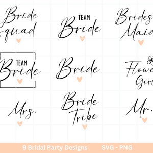 Bride SVG Bundle - Hochzeit Party - Brautjungfer - JGA - Verlobungsfeier-  Cricut Silhouette Studio Plotterdatei SVG - Bride Shirts Digital