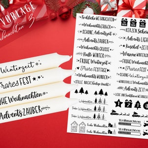 Weihnachten PDF Vorlage - Kerzen Tattoo Vorlage - Kerzen selbst gestalten - Kerzensticker Weihnachtszeit - Winterlicht Adventskerzen Deko