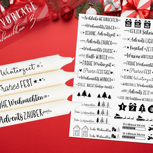 Christmas PDF template - candle tattoo template - design your own candles - candle stickers Christmas time - winter light Advent candles decoration