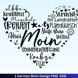 Fichier de traceur Moin allemand - Maritime svg - Nautical Clipart - Heart svg - Seagulls svg - Welcome to the North svg - Cricut cut file design