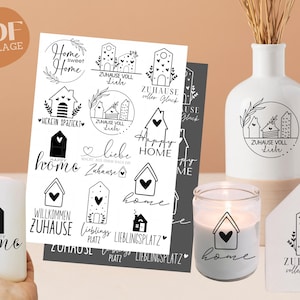 Kerzentattoo Vorlage Home - Rub ons Sticker Home - Willkommen Zuhause Kerzensticker - Raysin - Windlicht - Kerzenglas - Stumpenkerzen Home