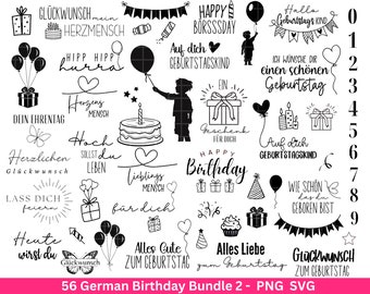 German birthday plotter file bundle svg - birthday sayings german - birthday cricut silhouette - birthday lettering - digistamp