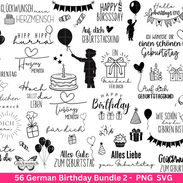 German birthday plotter file bundle svg - birthday sayings german - birthday cricut silhouette - birthday lettering - digistamp