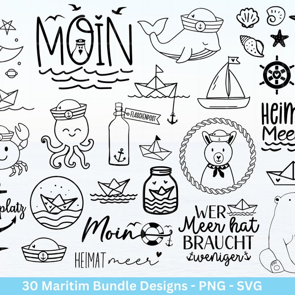 German plotter file Maritime - Moin plotter file - Nautical Clipart - Anchorage svg - Seagulls svg - Welcome to the North svg - Cricut Ahoi