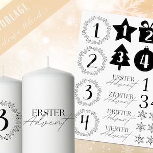Stumpenkerzen Weihnachten PDF Vorlage - Kerzentattoo Kerzensticker - Weihnachtszauber - Adventskerzen - Winterlicht - Große Kerzen gestalten
