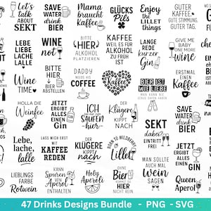 Fichier de traceur allemand Boissons XXL Bundle - Alcool svg - Aperol svg - Gin - Silhouette Cricut - Café svg - Dictons allemands svg - Laser