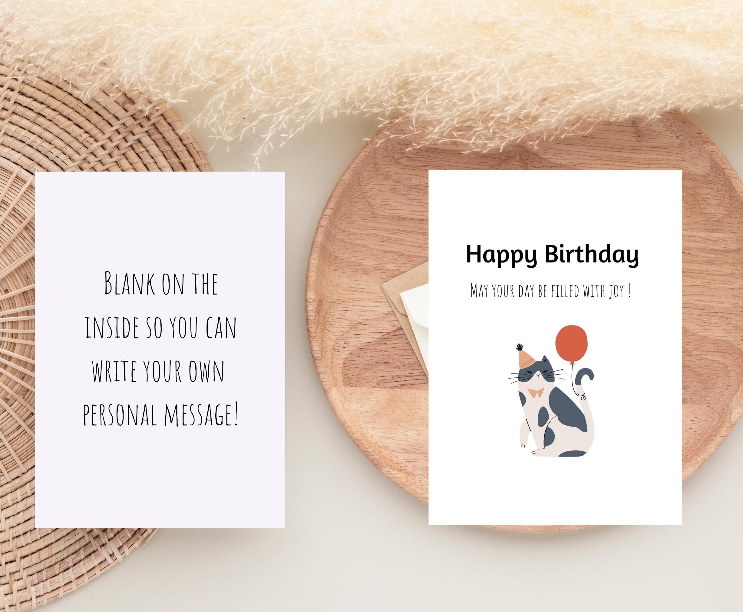 Printable Cat Birthday Card, Instant Download 7" X 5" Card, Digital ...