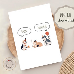 Printable Cat Birthday Card, Instant Download 7" x 5"  Card,  Digital Birthday Card to download, Cat Birthday Card