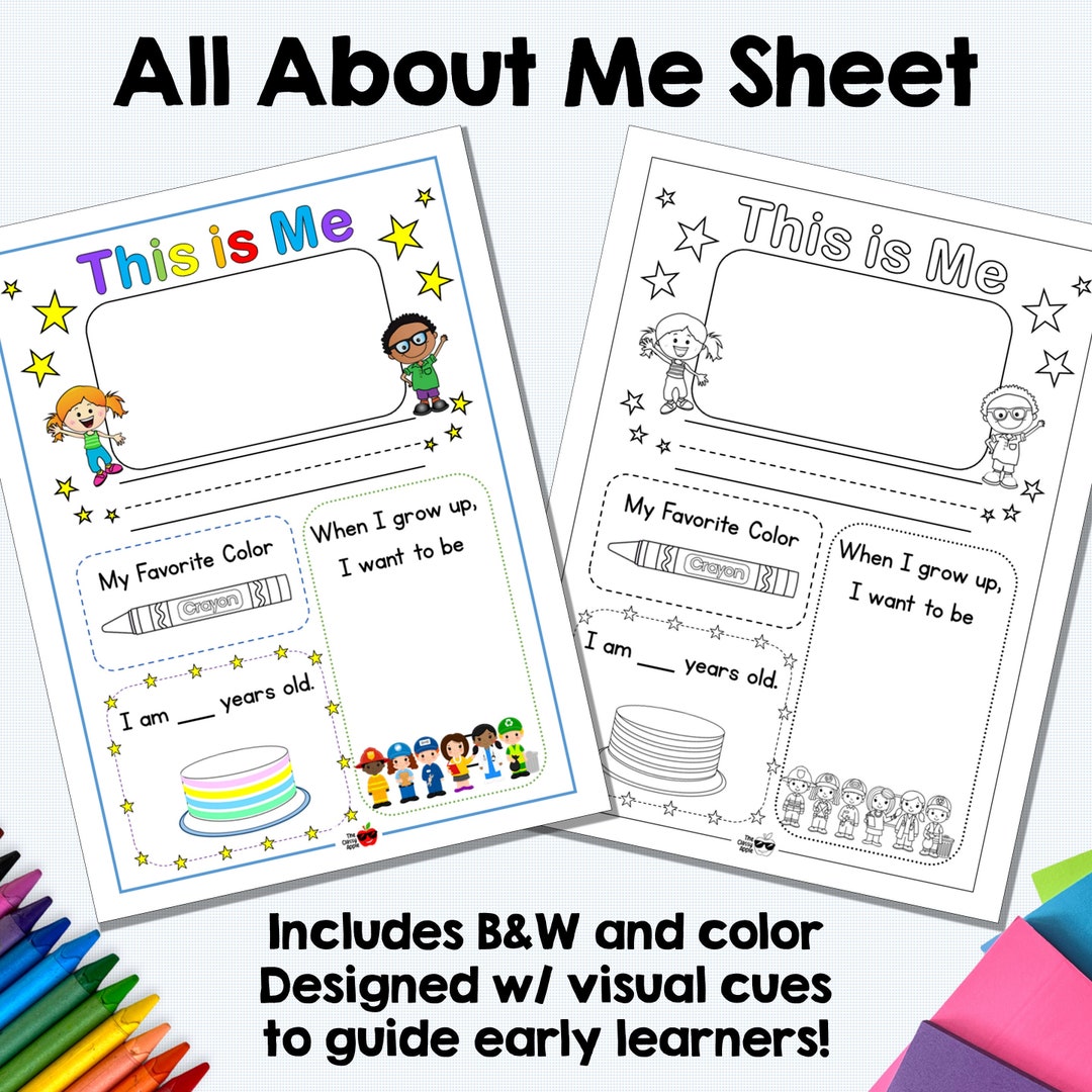 All About Me Back to School Worksheet: Prek Kindergarten Kids (digital ...