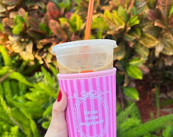 Little Miss Engineer Drink Sleeve | Striped Coffee Drink Accessory for Engineers